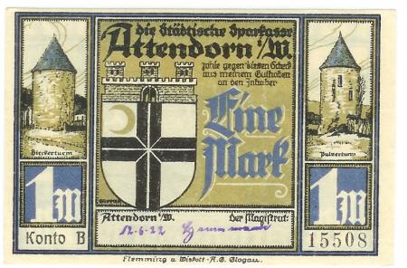 Attendorn - Stadt - 12.6.1922 - 1 Mark 