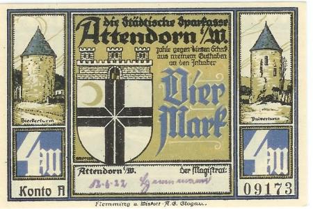 Attendorn - Stadt - 12.6.1922 - 4 Mark 