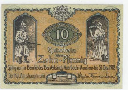 Auerbach - Amtshauptmannschaft - 1917 - 31.12.1918 - 10 Pfennig 