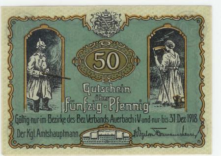 Auerbach - Amtshauptmannschaft - 1917 - 31.12.1918 - 50 Pfennig 
