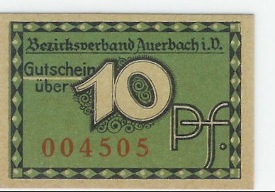 Auerbach - Amtshauptmannschaft - 31.12.1920 - 10 Pfennig 