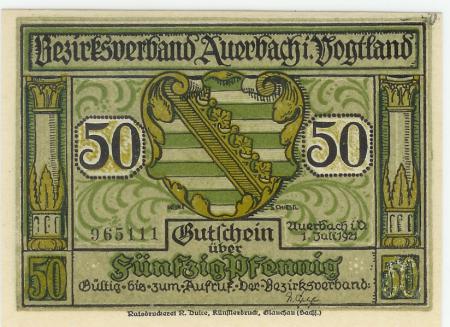 Auerbach - Amtshauptmannschaft - 31.7.1921 - 50 Pfennig 