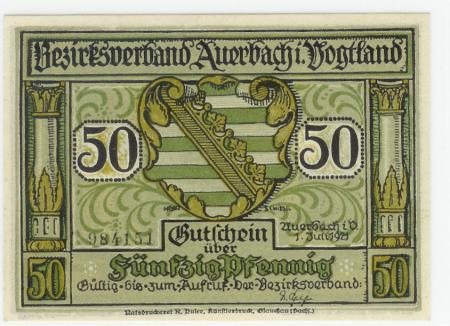 Auerbach - Amtshauptmannschaft - 31.7.1921 - 50 Pfennig 