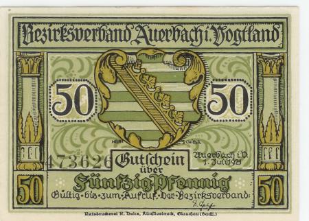 Auerbach - Amtshauptmannschaft - 31.7.1921 - 50 Pfennig 