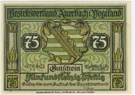 Auerbach - Amtshauptmannschaft - 31.7.1921 - 75 Pfennig 