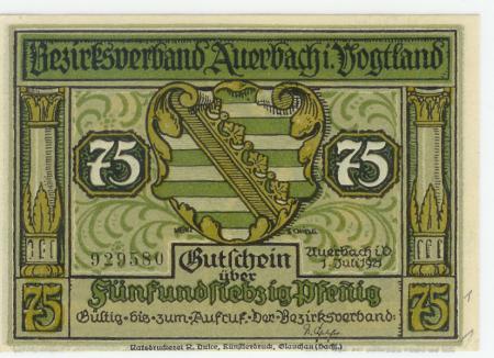 Auerbach - Amtshauptmannschaft - 31.7.1921 - 75 Pfennig 