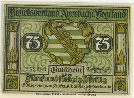 Auerbach - Amtshauptmannschaft - 31.7.1921 - 75 Pfennig 