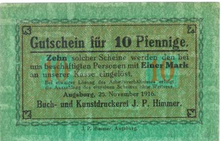 Augsburg - Himmer, J. P., Buch- und Kunstdruckerei - 25.11.1916 - 10 Pfennig 