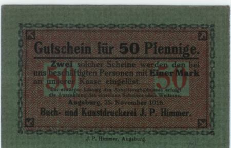 Augsburg - Himmer, J. P., Buch- und Kunstdruckerei - 25.11.1916 - 50 Pfennig 