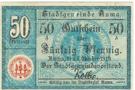 Auma - Stadt - 1.10.1919 - 50 Pfennig 