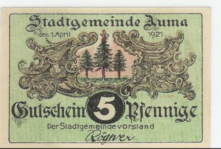 Auma - Stadt - 1.4.1921 - 5 Pfennig 