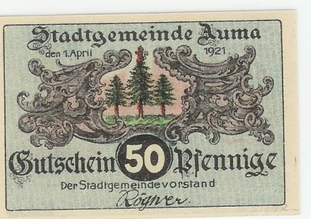 Auma - Stadt - 1.4.1921 - 50 Pfennig 