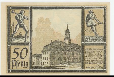 Auma - Stadt - 1.11.1921 - 50 Pfennig 