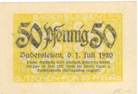 Badersleben (heute: Huy) - Gemeinde - 1.7.1920 - 30.6.1921- 50 Pfennig 