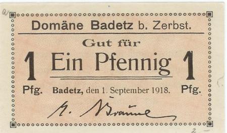 Badetz (heute: Zerbst) - Domäne - 1.9.1918 - 1 Pfennig 