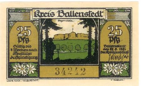 Ballenstedt - Kreis - 22.8.1921 - 25 Pfennig 