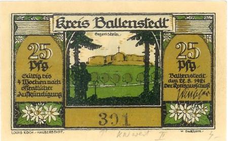 Ballenstedt - Kreis - 22.8.1921 - 25 Pfennig 