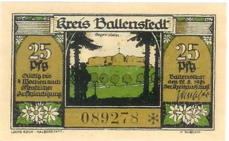 Ballenstedt - Kreis - 22.8.1921 - 25 Pfennig 