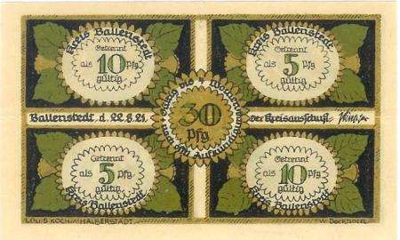 Ballenstedt - Kreis - 22.8.1921 - 30 Pfennig 