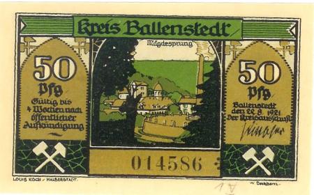 Ballenstedt - Kreis - 22.8.1921 - 50 Pfennig 