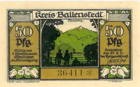 Ballenstedt - Kreis - 22.8.1921 - 50 Pfennig 