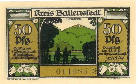 Ballenstedt - Kreis - 22.8.1921 - 50 Pfennig 