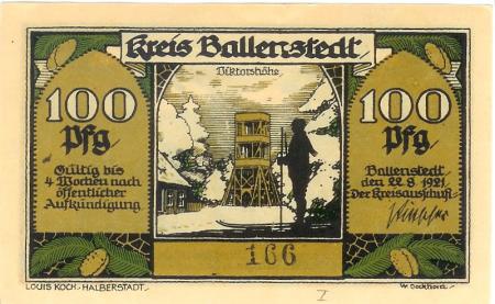 Ballenstedt - Kreis - 22.8.1921 - 100 Pfennig 
