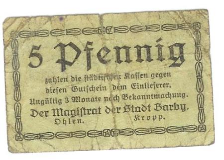 Barby - Stadt -  1920  - 5 Pfennig 