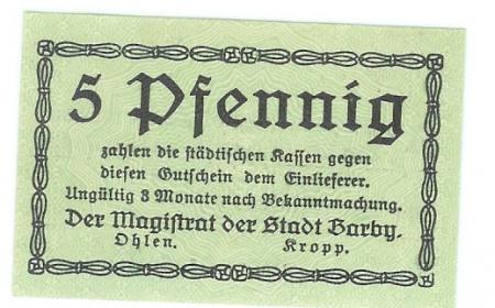 Barby - Stadt -  1920  - 5 Pfennig 