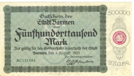 Barmen (heute: Wuppertal) - Stadt - 4.8.1923 - 500000 Mark 
