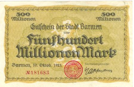 Barmen (heute: Wuppertal) - Stadt - 10.10.1923 - 500 Millionen Mark 