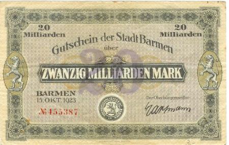 Barmen (heute: Wuppertal) - Stadt - 15.10.1923 - 20 Milliarden Mark 