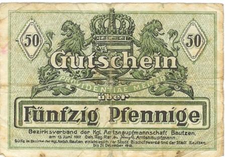 Bautzen - Amtshauptmannschaft - 15.6.1917 - 31.12.1918 - 50 Pfennig 