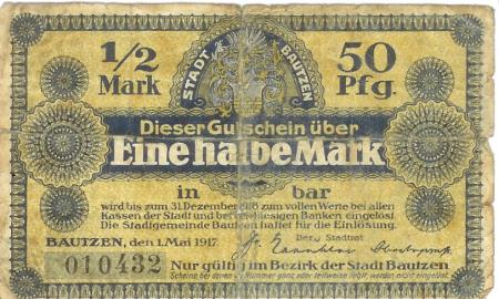 Bautzen - Stadt - 1.5.1917 - 31.12.1918 - 1/2 Mark 