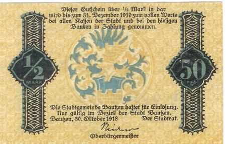 Bautzen - Stadt - 30.10.1918 - 31.12.1919 - 1/2 Mark 