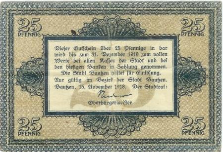 Bautzen - Stadt - 15.11.1918 - 31.12.1918 - 25 Pfennig 