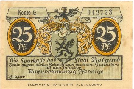 Belgard (heute PL-Bialogard) - Sparkasse der Stadt - -- - 25 Pfennig 