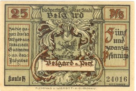 Belgard (heute PL-Bialogard) - Sparkasse der Stadt - -- - 25 Pfennig 