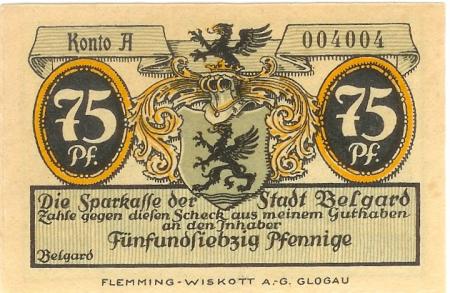Belgard (heute PL-Bialogard) - Sparkasse der Stadt - -- - 75 Pfennig 