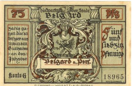 Belgard (heute PL-Bialogard) - Sparkasse der Stadt - -- - 75 Pfennig 
