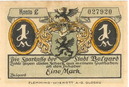 Belgard (heute PL-Bialogard) - Sparkasse der Stadt - -- - 1 Mark 