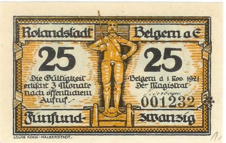 Belgern - Stadt - 1.11.1921 - 25 Pfennig 
