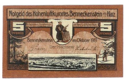 Benneckenstein (heute: Oberharz) - Stadt - Oktober 1919 - 5 Pfennig 