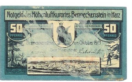 Benneckenstein (heute: Oberharz) - Stadt - Oktober 1919 - 50 Pfennig 