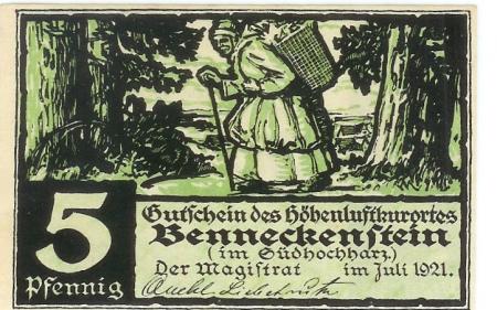 Benneckenstein (heute: Oberharz) - Stadt - Juli 1921 - 5 Pfennig 