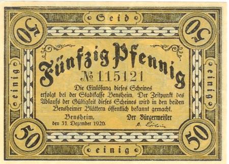 Bensheim - Stadt - 31.12.1920 - 50 Pfennig 
