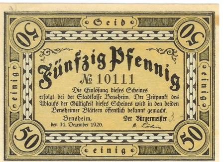 Bensheim - Stadt - 31.12.1920 - 50 Pfennig 