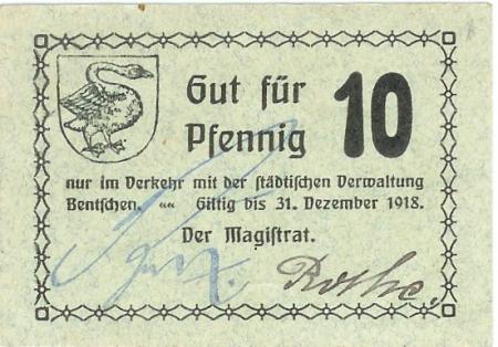Bentschen (heute: PL-Zbaszyn) - Stadt - - 31.12.1918 - 10 Pfennig 