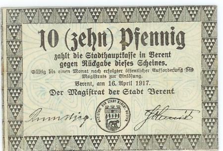 Berent (heute: PL-Koscierzyna) - Stadt - 16.4.1917 - 10 Pfennig 