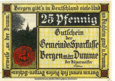 Bergen - Gemeinde(-Sparkasse) - - 31.12.1922 - 25 Pfennig 